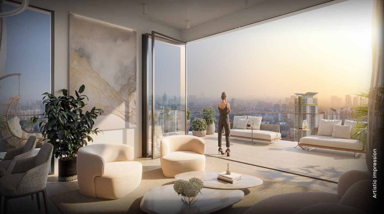 Wellness 67 residence interior with skyline views